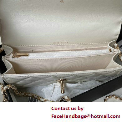 Chanel Shiny Crumpled Lambskin, Imitation Pearls  &  Gold-Tone Metal Clutch with Chain Bag AP3803 White 2025